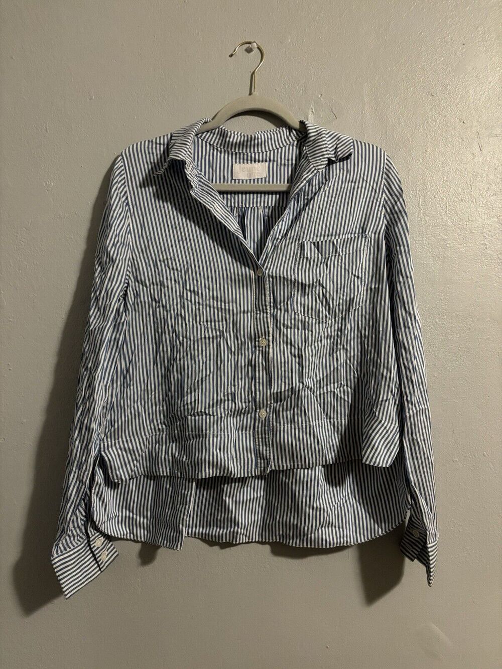 Jeune Otte Button Up Blue White Striped Collared Button Up Top Long Sleeve Large